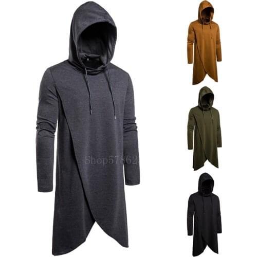 Men Medieval Costumes Long Sleeve Knight Coat Irregular Split Hooded Sweater Halloween Cosplay Viking Pirate Tops Retro Shirt