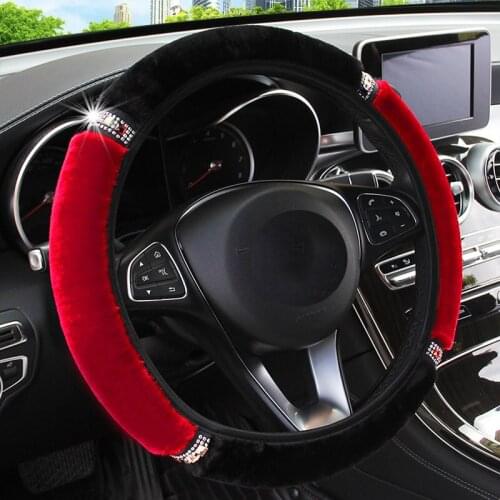 Soft Diameter Car Steering Wheel Cover Plush Rhinestone Wheel Cushion Protector 37-38cm Universal Steering Cover