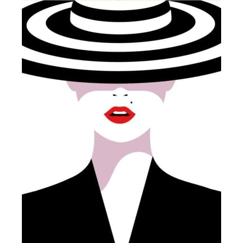 Wall art hand painted abstract paintings wman oil on canvas Black And White Lady with hat