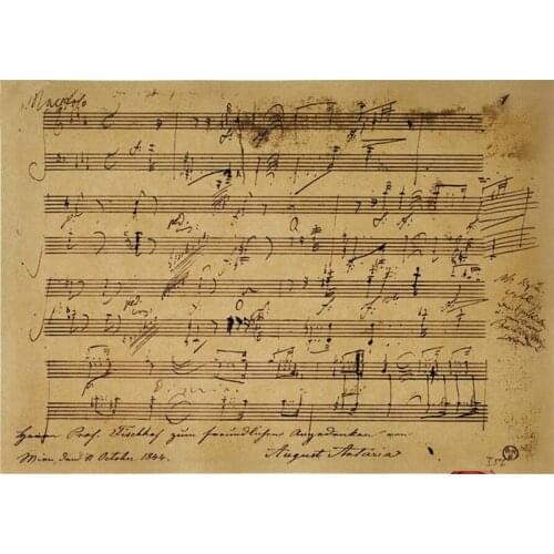 Wall Sticker Classic Vintage World Famous Musicians Beethoven Manuscript Poster Cafe Home Decor Retro Kraft Paper 42x30cm