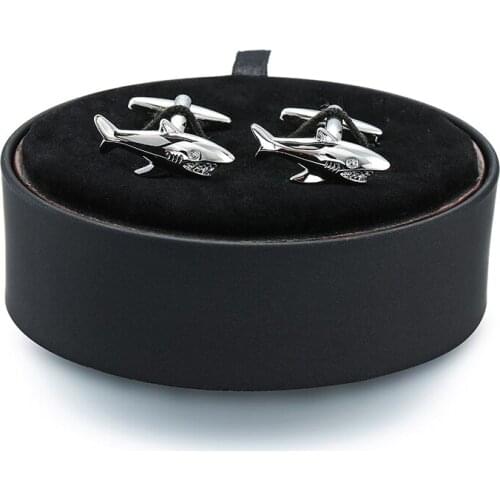 DY New Mens French Cufflinks black leather box set King Silvery Cufflinks Gift Set sea shark free shipping