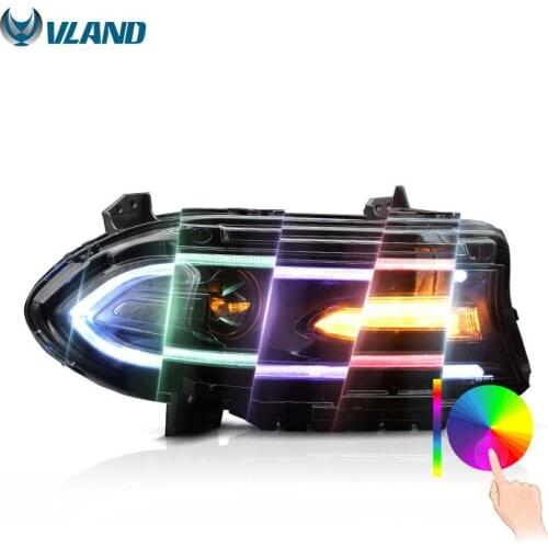 VLAND Factory Wholesales LED Headlights Front Lamp Assembly 2015 2016-UP R/T SRT RGB Dazzle DRL For Dodge Charger