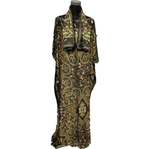 Oversize Traditional New Floral 2021 Abaya Hijab Full Length Silk BouBou Dress Middle East Muslim Women Islamic Kaftan Maxi