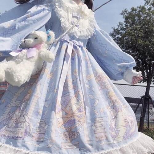 Spring Autumn Japanese Sweet Princess Dress Women Kawaii Victorian Tea Party Long Sleeves Gothic Soft Girl Lolita Dress Cosplay