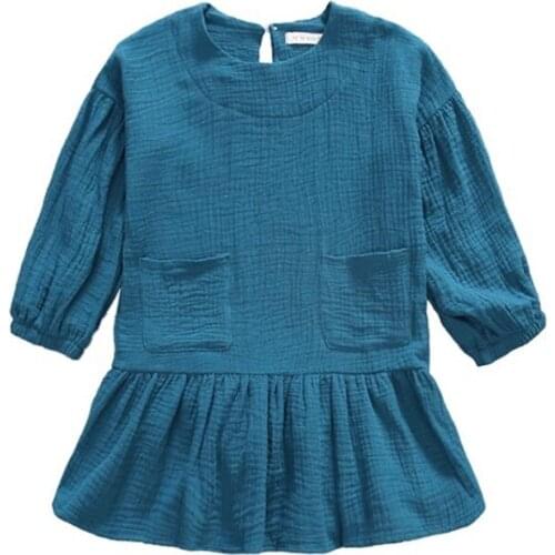 Baby Girls HOT Summer New Sale Two Colors Solid long Sleeve Brief Vintage Cotton and linen Princess Dresses