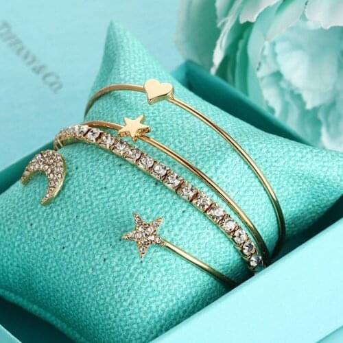 Popular Star Moon Rhinestone Four-Piece Cuff Bracelet Set Fashion European and American Famous Style