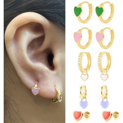 Aide Hot Selling Ear Bone Piercing Real 925 Silver Love Heart Drop Oil Series Huggie Earrings For Women kolczyki damskie Jewelry