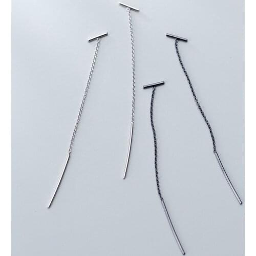 DX10 925 Sterling Silver Simple T Shape Drop Earrings Silver and Black Color Pull Through Earring Cool Jewelry for Women