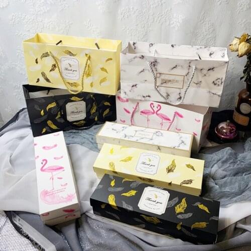 Cute Flamingo Tote Bag Nougat Cookies Gift Bags Wedding Chocolate Paper Packing Bag Birthday Party Favor Cake Bread Wrapping