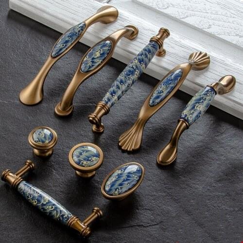 Blue Ceramic Handle And Knobs Cupboard Cabinet Knob Drawer Closet Dresser Handles