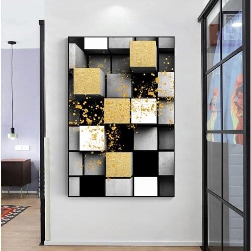 Nordic Abstract Industrial Canvas Painting Golden Geometric Posters and Prints Wall Art Pictures for Living Room Home Decoration