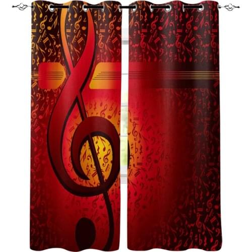 Modern Music Red Musical Notes Window Curtain Bedroom Kitchen Living Room Decoration Items Window Curtains for Living Room