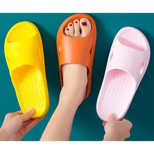 Women Slippers Summer Indoor Female Shoes Non-slip Bathroom Home Slippers Soft Flat Shoes EVA Leak Water Design Couple Slippers