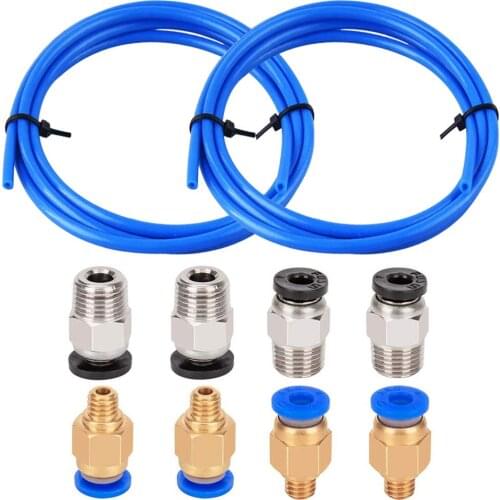 2M Tube PTFE Tubing + 4Pcs PC4-M6 Fitting + 4Pcs PC4-M10 Straight Pneumatic Fitting Push to Connect for 3D Printer 1.75mm