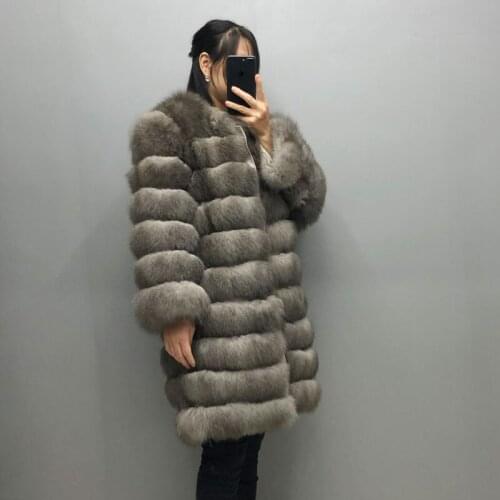 Womens winter warm Real fox fur coat Long 2020 new Whole leather horizontal stripes, detachable European and American fashion