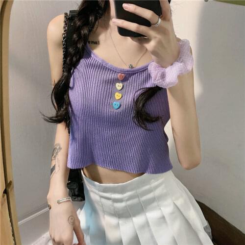 Women Tanks Tops Small Sling Vest Womens Summer Button Sleeveless Knitted Top Camis Crop Top For Women