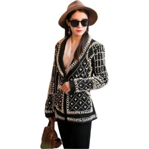 2020 Women New Black Pearl Blazer Jacket Nightclub Costume Female Guest Ds Singer Dj Performance Party Celebration High Quality