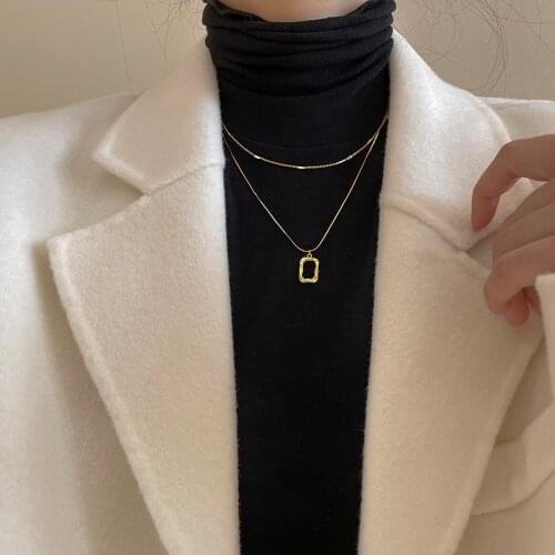 925 Sterling Silver Double Layer Irregular Square Pendant Necklace for Women Light Luxury Minimalist Clavicle Chain Accessories