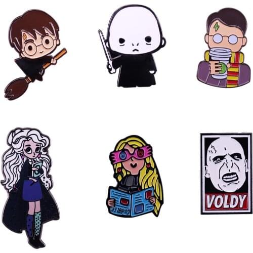 Cartoon magic movie character enamel pin magic witch book badge geek accessory
