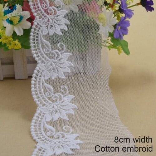 10yards 8cm white lace cotton embroidery lace french lace ribbon fabric guipure diy trims warp knitting sewing Accessories#3046