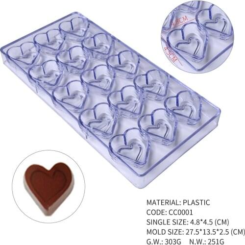 3pcs/lot)Free Shipping Polycarbonate Heart Shape Chocolate Mould DIY Baking Icing Mold CC0001