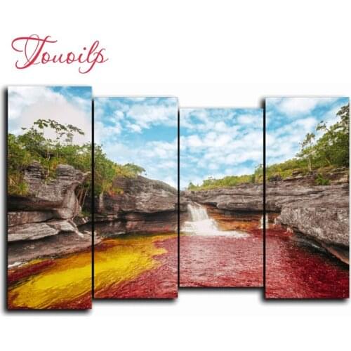 4pcs,Full,square&round Diamond Embroidery,rock waterfall Diamond Painting,Cross Stitch,3D,Diamond Mosaic,diamond pattern,Crafts