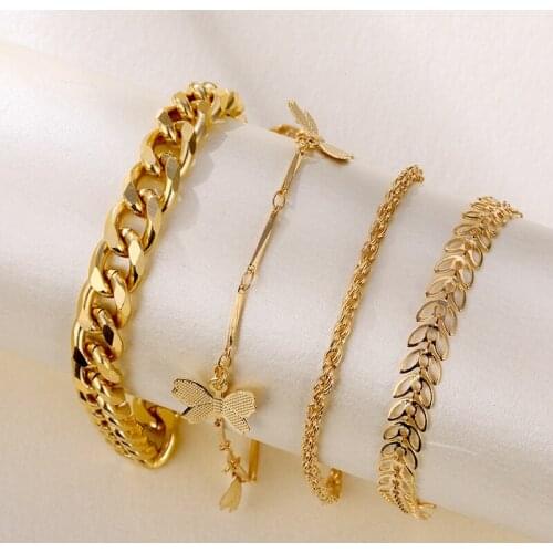 ALIUTOM New Fashion Butterfly Charms Bracelet For Women Gold Silver Color Chain Bracelets Set Bohemian Jewelry 2021 Trends