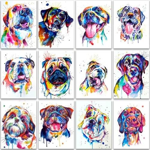 5D Diy Diamond Painting Cartoon Colorful Animal Teddy Dog Square And Round Diamond Embroidery Bulldog Cross Stitch Mosaic Decor