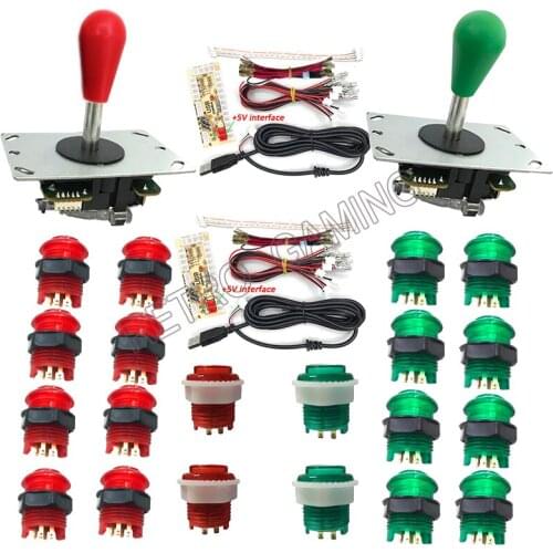 Arcade Parts Diy Kit Zero Delay USB Encoder Board + 5Pin Joystick + Wire Cable + 24mm 30mm 5V illuminated LED Push Button
