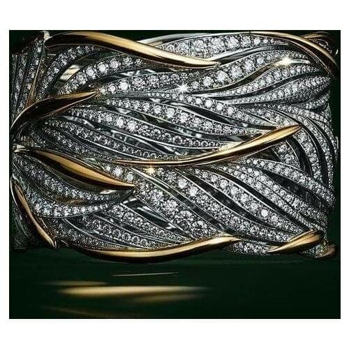 Unique Style Big Rings Vintage Luxury Zircon Promise Wedding Rings Two Tone Gold Color Party Fashion Women Jewelry