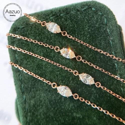 Aazuo Real 18K Rose Gold Real Diamonds 0.15ct Classic Marquise Bracelet For Woman Upscale Trendy Wedding Engagement Party