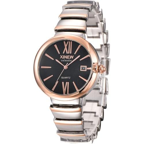 XINEW Top Brand Luxury Watches Women Fashion Stainless Steel Date Quartz Wrist Watch Lady Casual Dress Clock Girls Wrist Watch