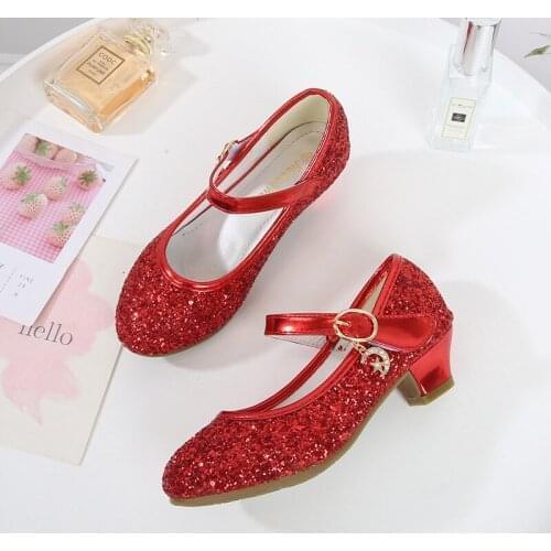 Children Princess Shoes for Girls Sandals High Heel Glitter Shiny Rhinestone Enfants Fille Female Party Dress Shoes