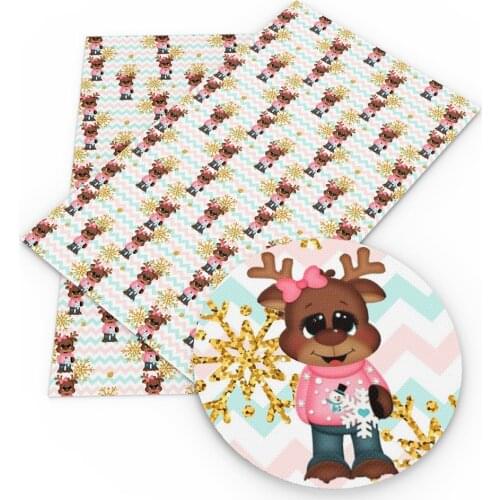 David angie 20*33cm Deer Letter Snow Printed Faux Synthetic Leather,DIY Holiday Decoration Sewing Materials,1Yc4893