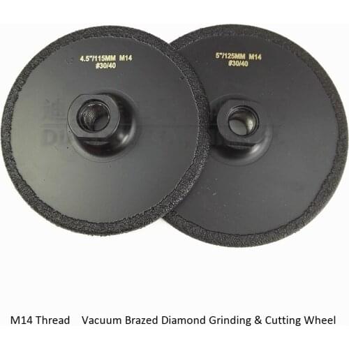 DIATOOL 2pcs/pk Vacuum Brazed diamond flat grinding wheel (4.5"+5") M14 Grit#30/40 M14 Beveling wheel