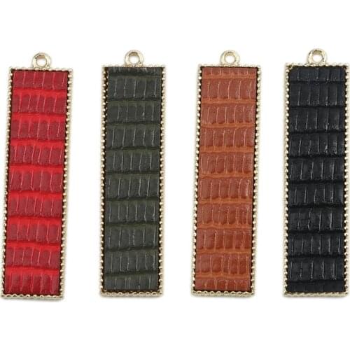 DoreenBeads Fashion PU Series Pendant Zinc Based Alloy & PU Charms Rectangle Gold Setting Crocodile Print DIY Findings, 5PCs