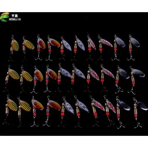 HENGJIA Hot 30pcs/lot Spinners Fishing Lure Kits Mixed color/Size/Weight Metal Spoon Lures Hard Spinnerbait Fishing Tackle