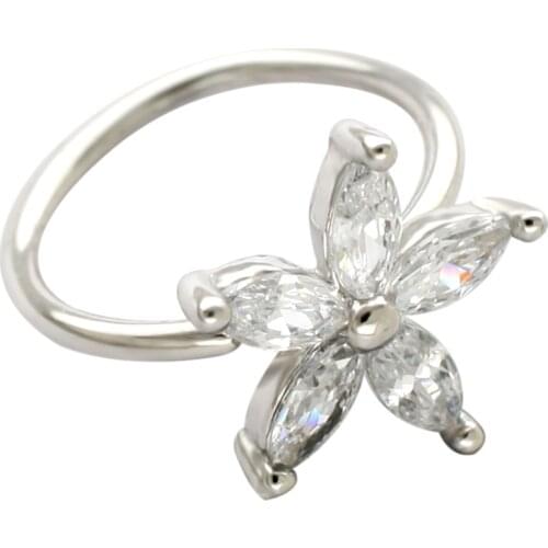 JHJT MUSI 18G Septum Nose Ring 316L Surgical Stainless Steel Cubic Zirconia Flower Shape NoseHoop Piercing Nostril Jewelry