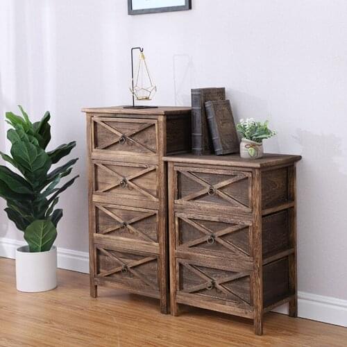 Creative Nordic Simple Solid Wood Furniture Bedroom Bedside Cabinet Paulownia Furniture Retro Style Living Room Storage Table