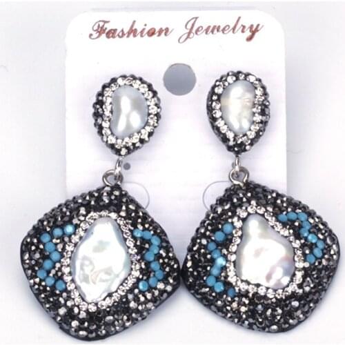 Dankaishi Round Rhinestone Earrings Boho Bohemian Style Ethnic Jewelry Vintage Accessories Pearl Charm Pave with Rhinestone Gift