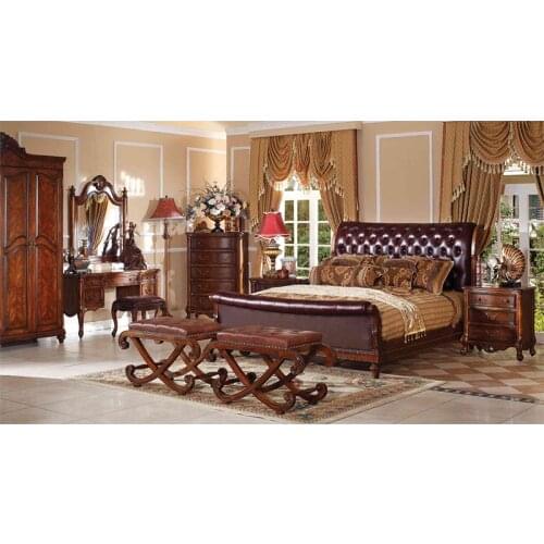 Legant european style antique King bed, leather bedroom sets Skóra sypialnia zestawy GH06