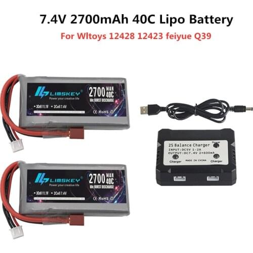 7.4v 2700mah Lipo Battery For Wltoys 12428 12423 RC Four-wheel RC Vehicle Car 1500mAH 7.4v Battery Feiyue 03 Q39 RC Part charger