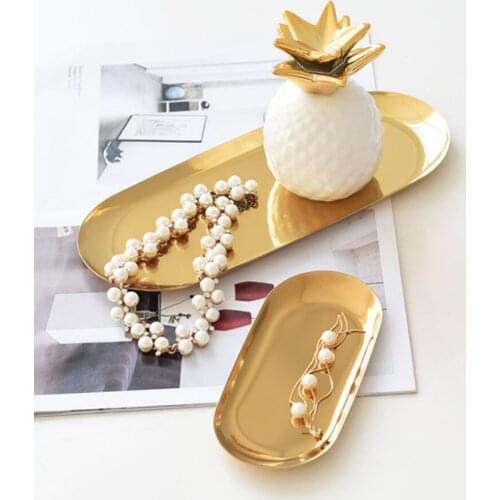 Scandinavian Oval Metal Tray Chic Jewelry Display Trays Golden Silvery Iron Storage Tray Simple Snack Cake Plate
