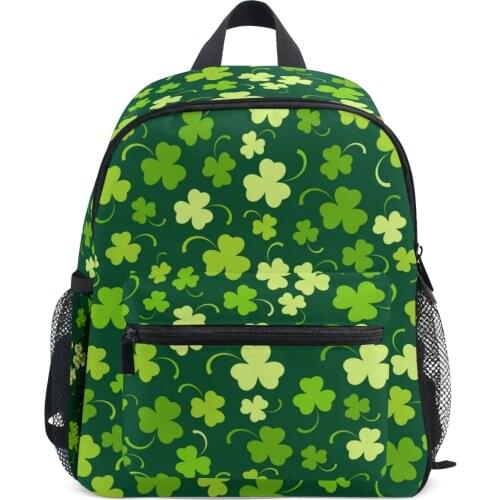 Green Cute Backpack School Bags Beautiful Lucky Leaf Printing Pattern Rucksack Children Kids Kindergarten Backpack with Pen Bag