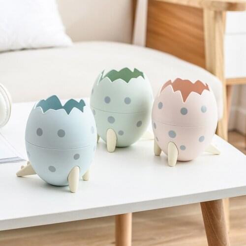 Fashion creative cartoon dinosaur egg desktop storage bucket flip-type large-capacity multi-function compact sorting trash can