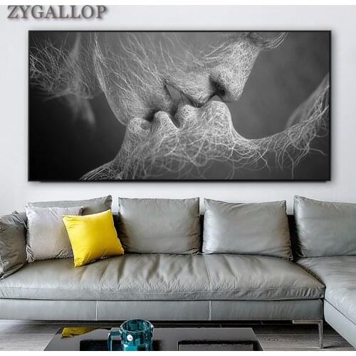 Black Love Kiss Canvas Painting Abstract Print Poster Modern Wall Art Pictures for Living Room Decoration Bedroom Decor Cuadros