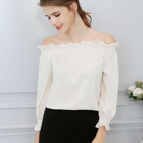 New Korean Thin Chiffon Shirt Women Pure Color Spring Summer Blouses Top Ladies Slash Neck Leisure Fashion Shirts Clothing H9110