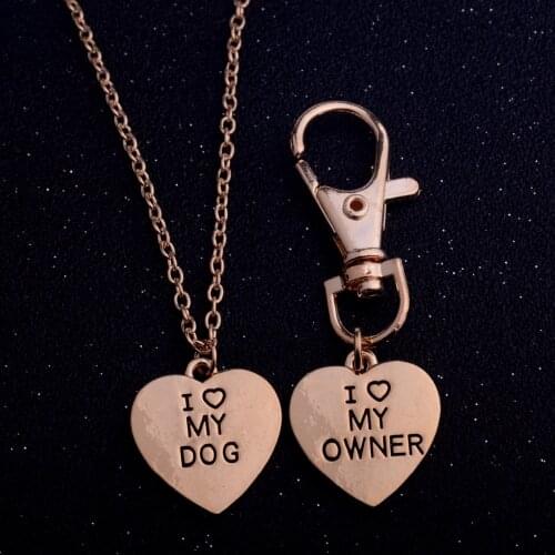New Arrival I Love My Dog I Love My Owner Heart Pendant Charm Necklace Collar Dog-Human Keychain Jewelry Friends Dog Lover Gifts