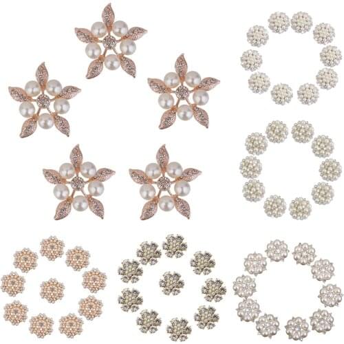 Phenovo 10pcs Crystal Faux Pearl Flower Flatback Button Decor DIY Craft Bridal Wedding Bouquet 28mm Beige Garment Sewing Acces