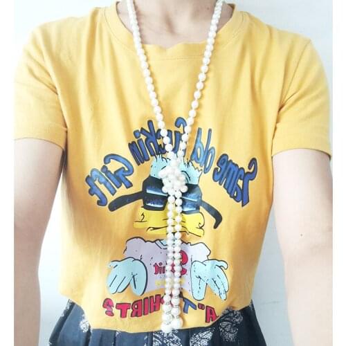 Simple And Fresh Popular Fashion Korean Glass Plated Pearl Necklace Knotted Sweater Chain Long Necklace Chokers Necklace jewelry